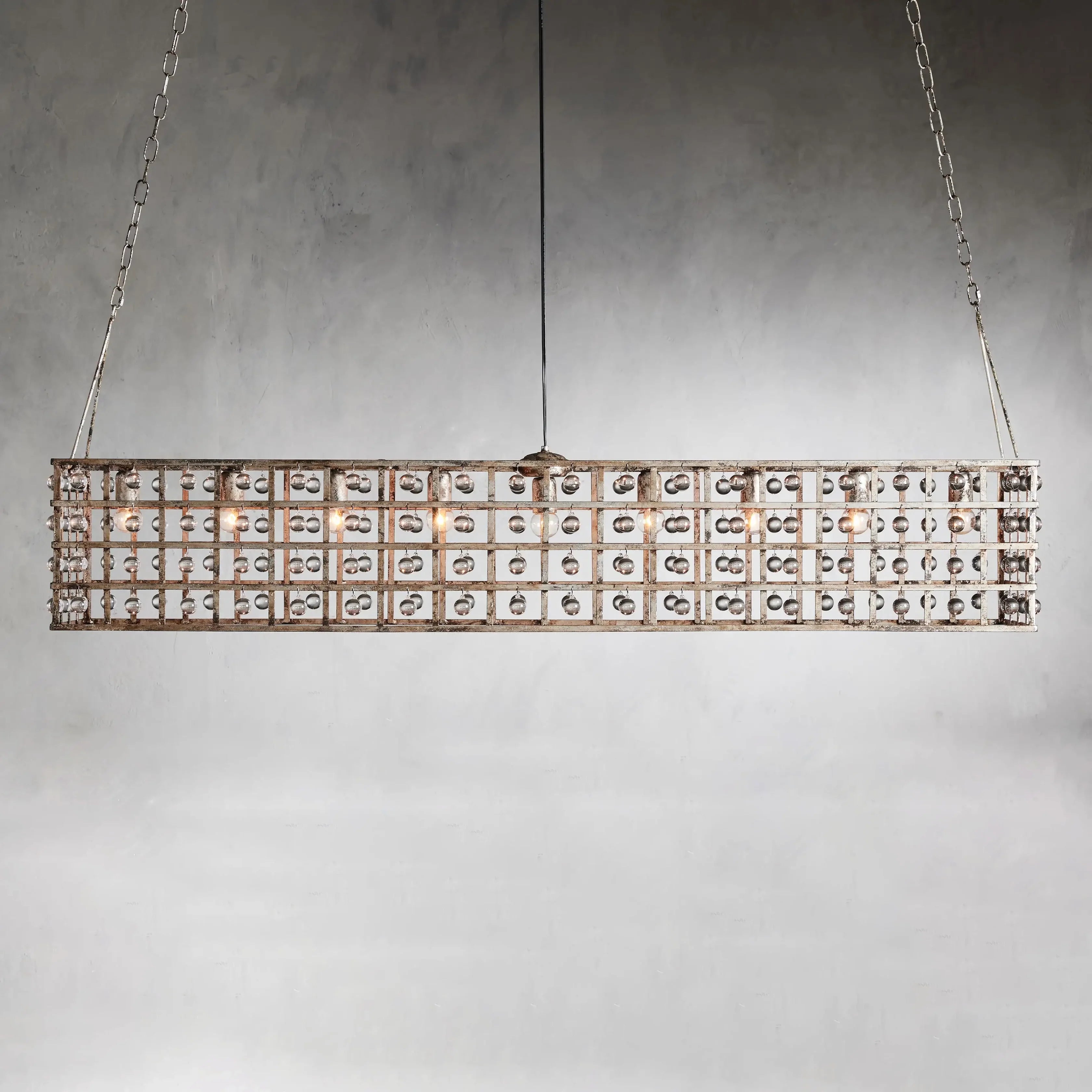 Moder Cage Rectangular Chandelier Chandelier Kevin Studio Inc SILVER CLAY 9 LIGHT 