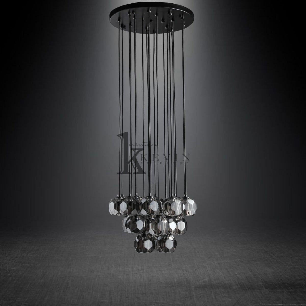 Kristal modern crystal ball cluster chandelier 14", 19", 24", 30", 40". Crystal ball colors available (Clear/Smoky).