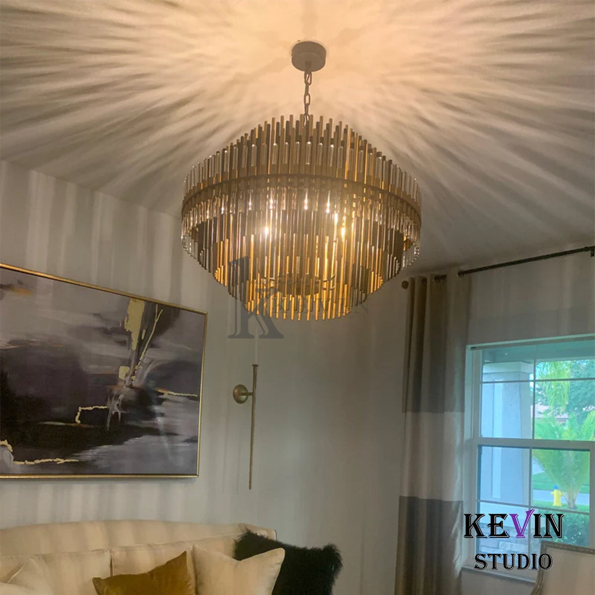 Odin Modern Round Brass Tubes Chandelier 24", 32", 42" chandelier Kevin Studio Inc   