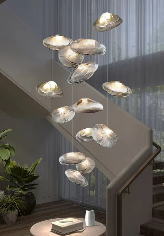 Extra Large Nordic Minimalist Glass Cloud Decorative Chandelier for Stairs/Living Room/High-ceiling Room