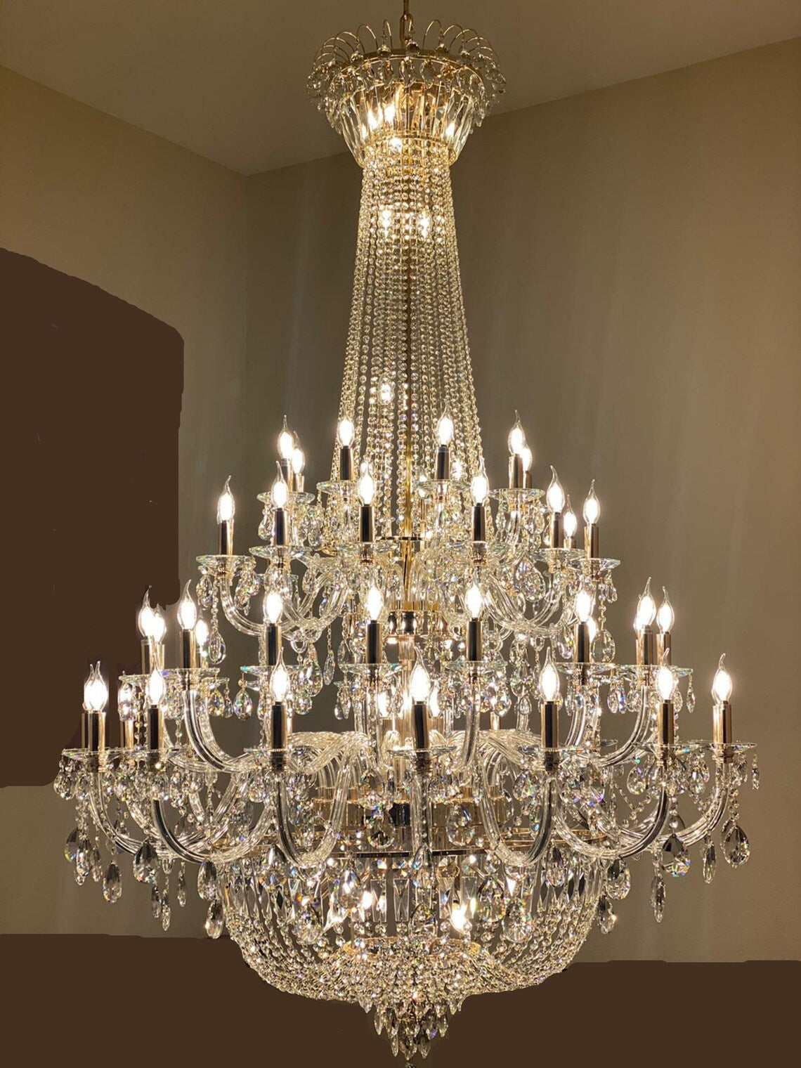 Extra Large European-style Multi-layers Candle Luxury Crystal Chandelier Gold Art Foyer/Staircase Decorative Light Fixture Chandeliers Kevinstudiolives   