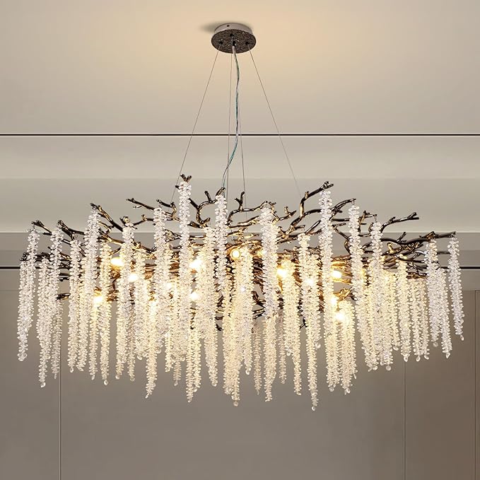 Modern Crystal Chandelier Gold Tree Branch 47.2" Round Luxury High Ceiling