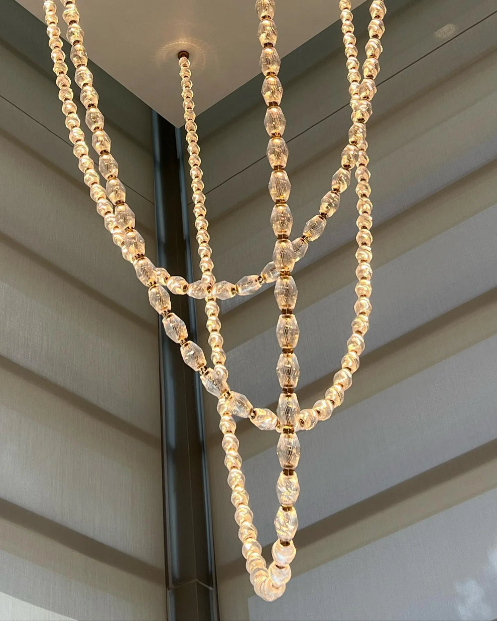 Luxury Crystal Beaded Long Chandelier for High Ceiling 12ft/10ft（customize） Pendant Light Kevin Studio Brass 12ft（144”） 