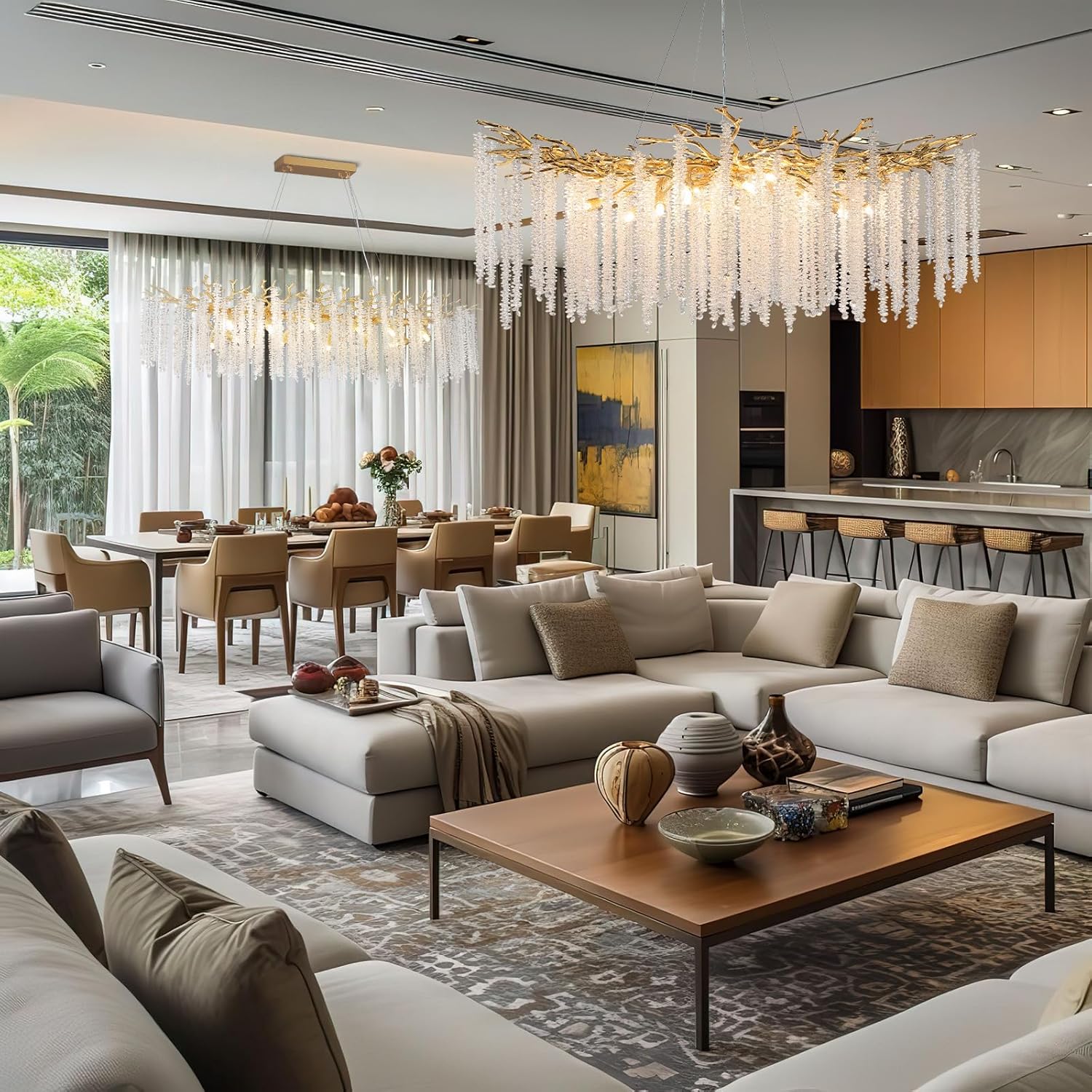YUYI Modern Crystal Chandelier, Gold Tree Branch, 47.2" Round Luxury High Ceiling