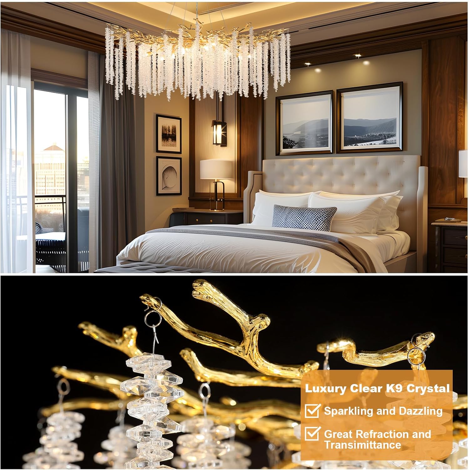 YUYI Modern Crystal Chandelier, Gold Tree Branch, 47.2" Round Luxury High Ceiling