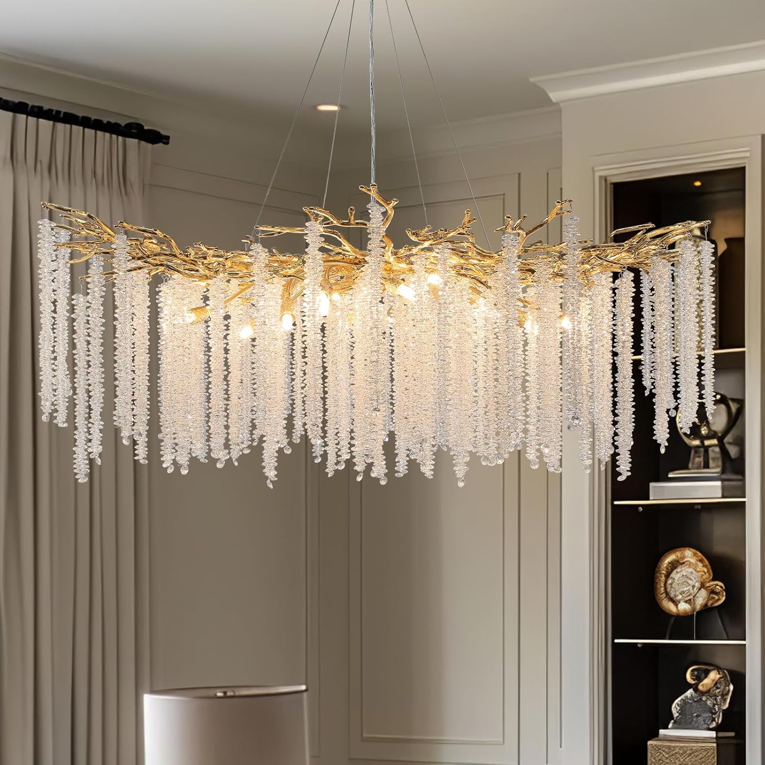 YUYI Modern Crystal Chandelier, Gold Tree Branch, 47.2" Round Luxury High Ceiling