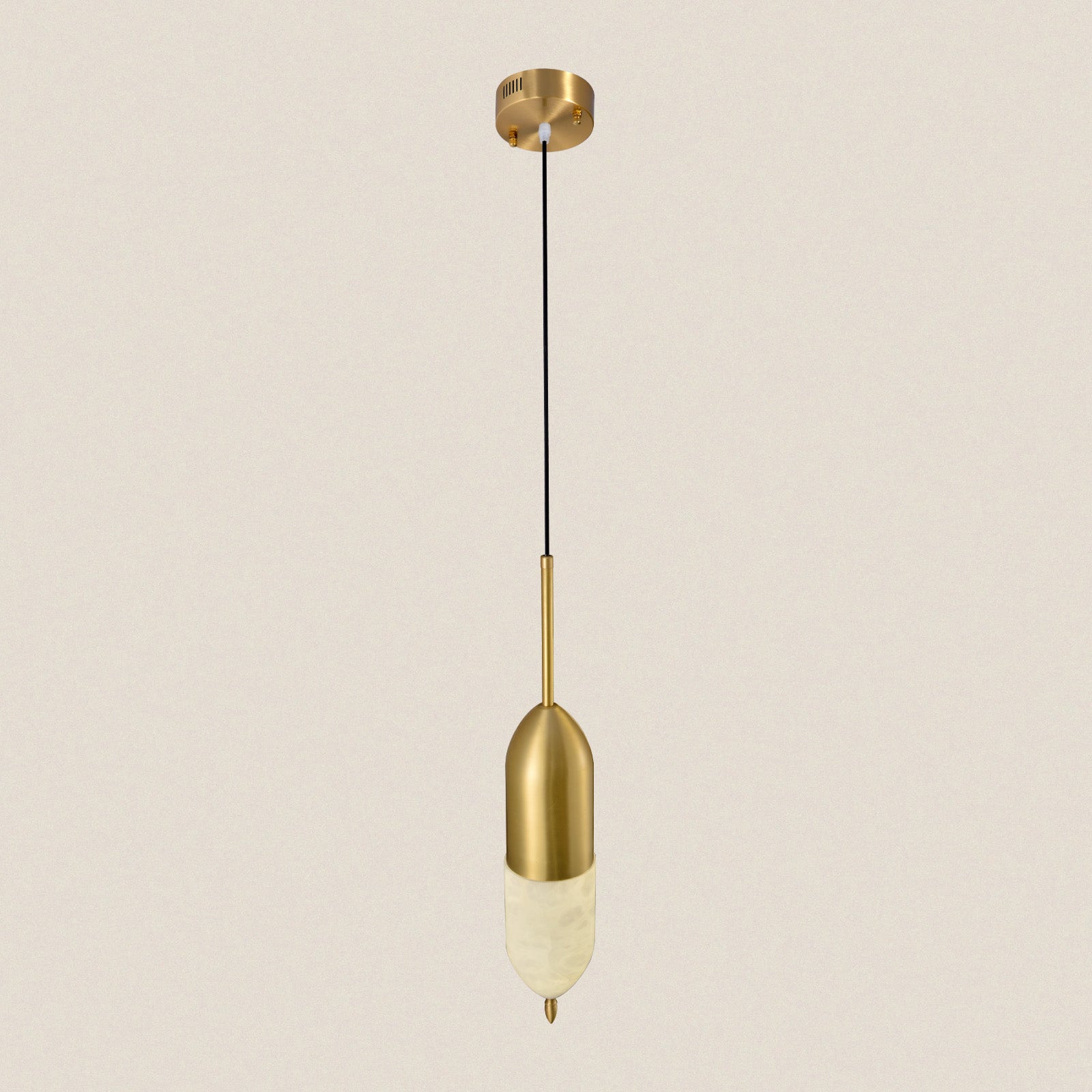 Modern Alabaster Brass Bullet Pendant Light