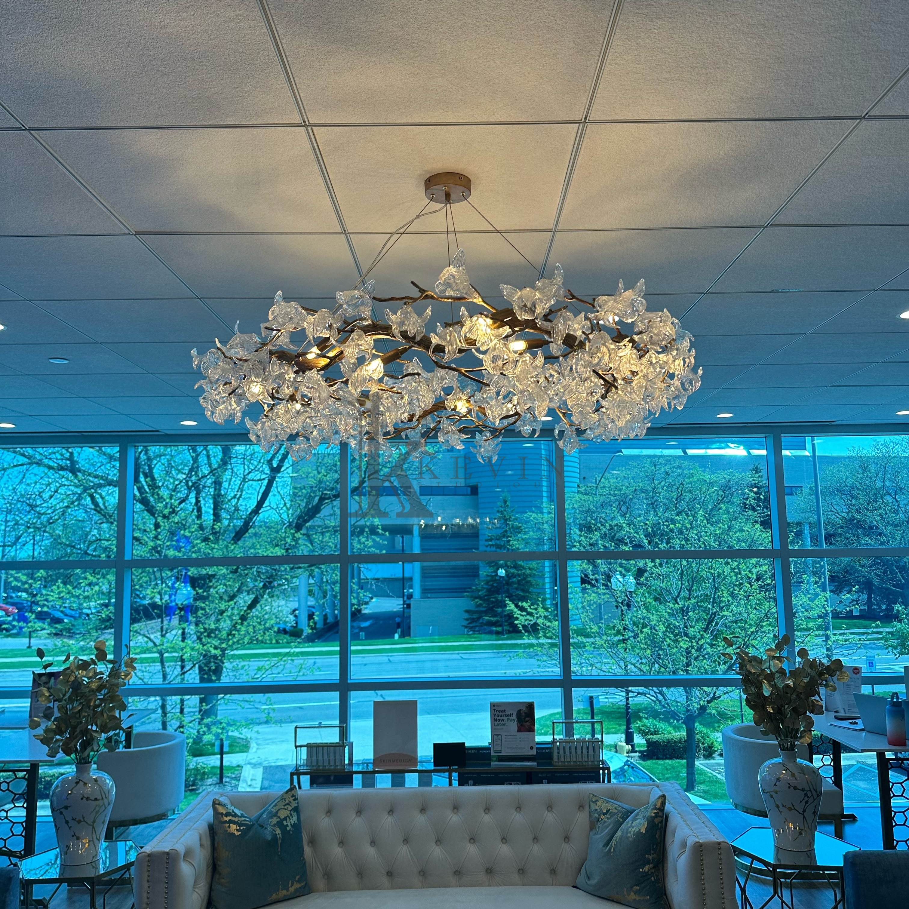 Connie Modern Petal Crystal Round Brass Branch Chandelier For Living Room Branch Chandelier Kevin Studio Inc   