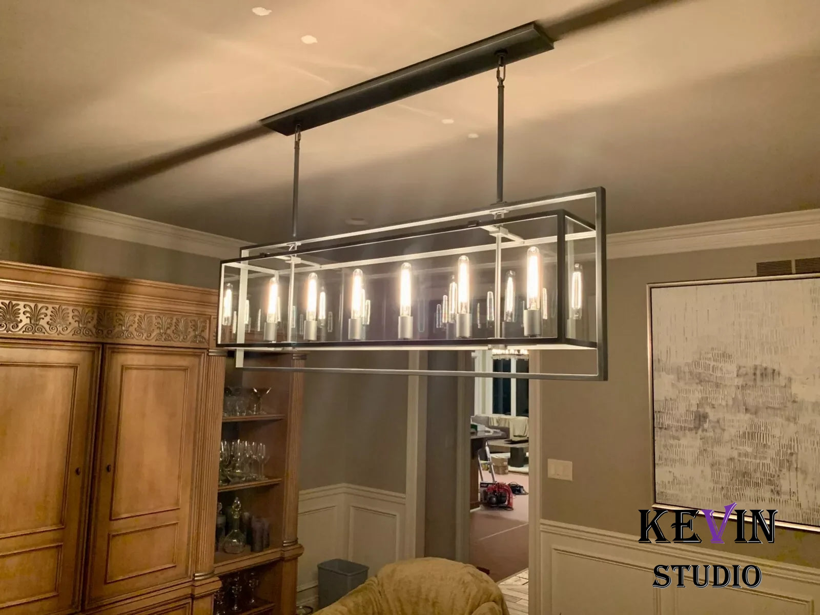 Deck Candlestick Glass Lantern Modern Rectangular Chandelier 54'', 72'' chandelier Kevin Studio Inc   