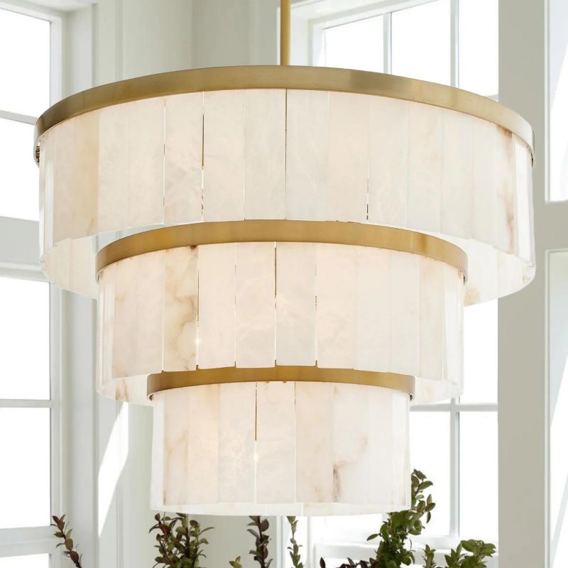 Round Alabaster 3 Tier Modern Chandelier，Living Room Chandelier chandelier for bedroom,chandelier for dining room,chandelier for stairways,chandelier for foyer,chandelier for bathrooms,chandelier for living room Kevinstudiolives Brass  