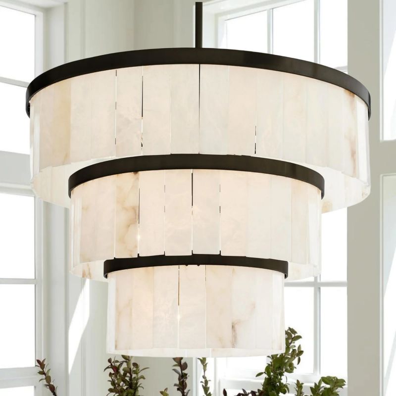 Round Alabaster 3 Tier Modern Chandelier，Living Room Chandelier chandelier for bedroom,chandelier for dining room,chandelier for stairways,chandelier for foyer,chandelier for bathrooms,chandelier for living room Kevinstudiolives Black  