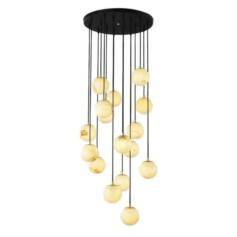 Alabaster Global Pendant Chandelier For Staircase, Spiral Global Pendant