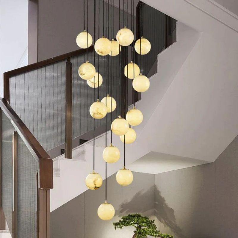 Alabaster Global Pendant Chandelier For Staircase, Spiral Global Pendant