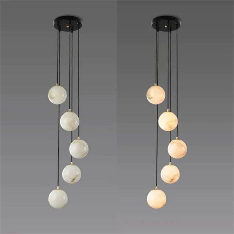 Alabaster Global Pendant Chandelier For Staircase, Spiral Global Pendant