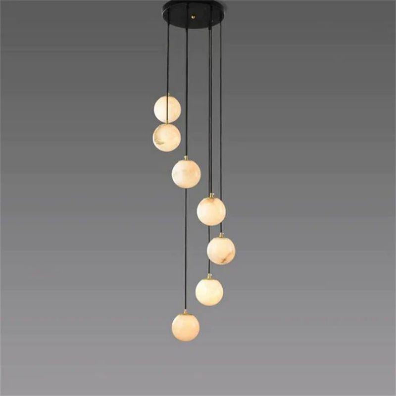 Alabaster Global Pendant Chandelier For Staircase, Spiral Global Pendant