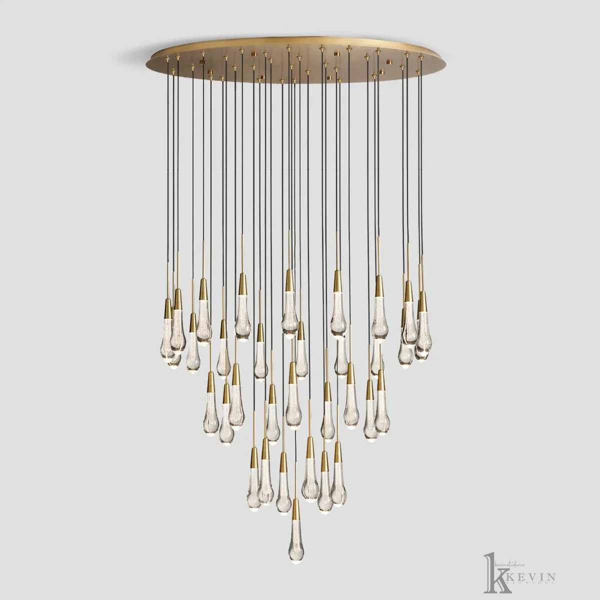 Saphira Luminara Glass Teardrop Modern Round Chandelier Chandelier Kevin Studio Inc Brass 36''D 