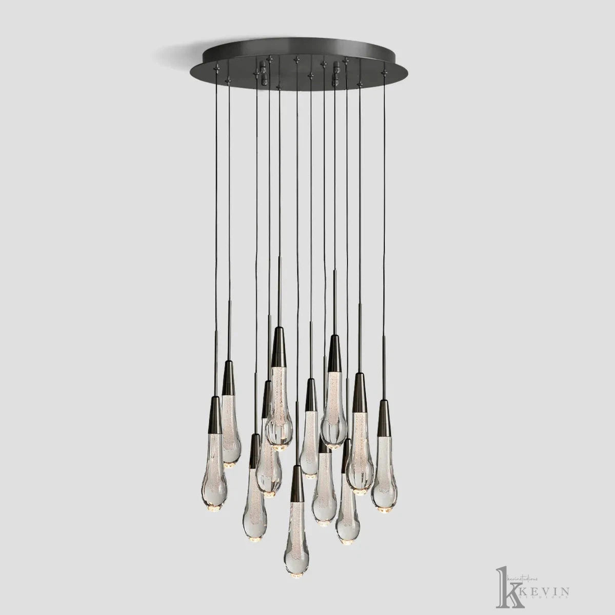 Saphira Luminara Glass Teardrop Modern Round Chandelier Chandelier Kevin Studio Inc Black 17''D 