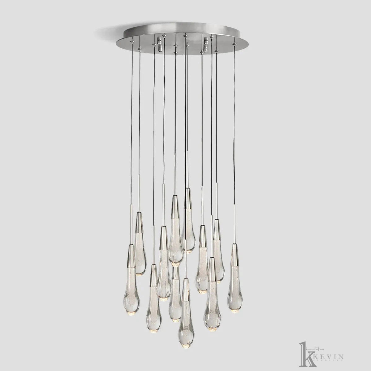 Saphira Luminara Glass Teardrop Modern Round Chandelier Chandelier Kevin Studio Inc Nickel 17''D 