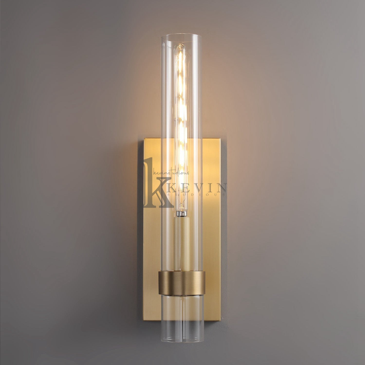 Candlestick Modern Glass Tube Wall Light 18" H wall sconce Kevin Studio Inc Lacquered Burnished Brass  