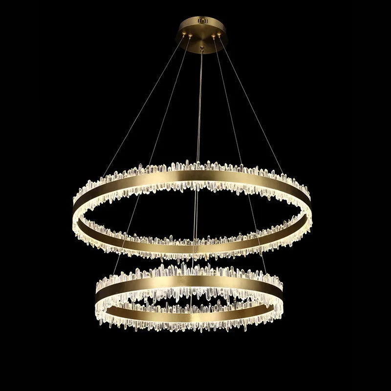 Capek Double Round Rings Quartz Crystal Chandelier Hanging Modern Chandelier for Living Room Chandelier Kevin Studio Inc Diam 31.5'' + 16''  