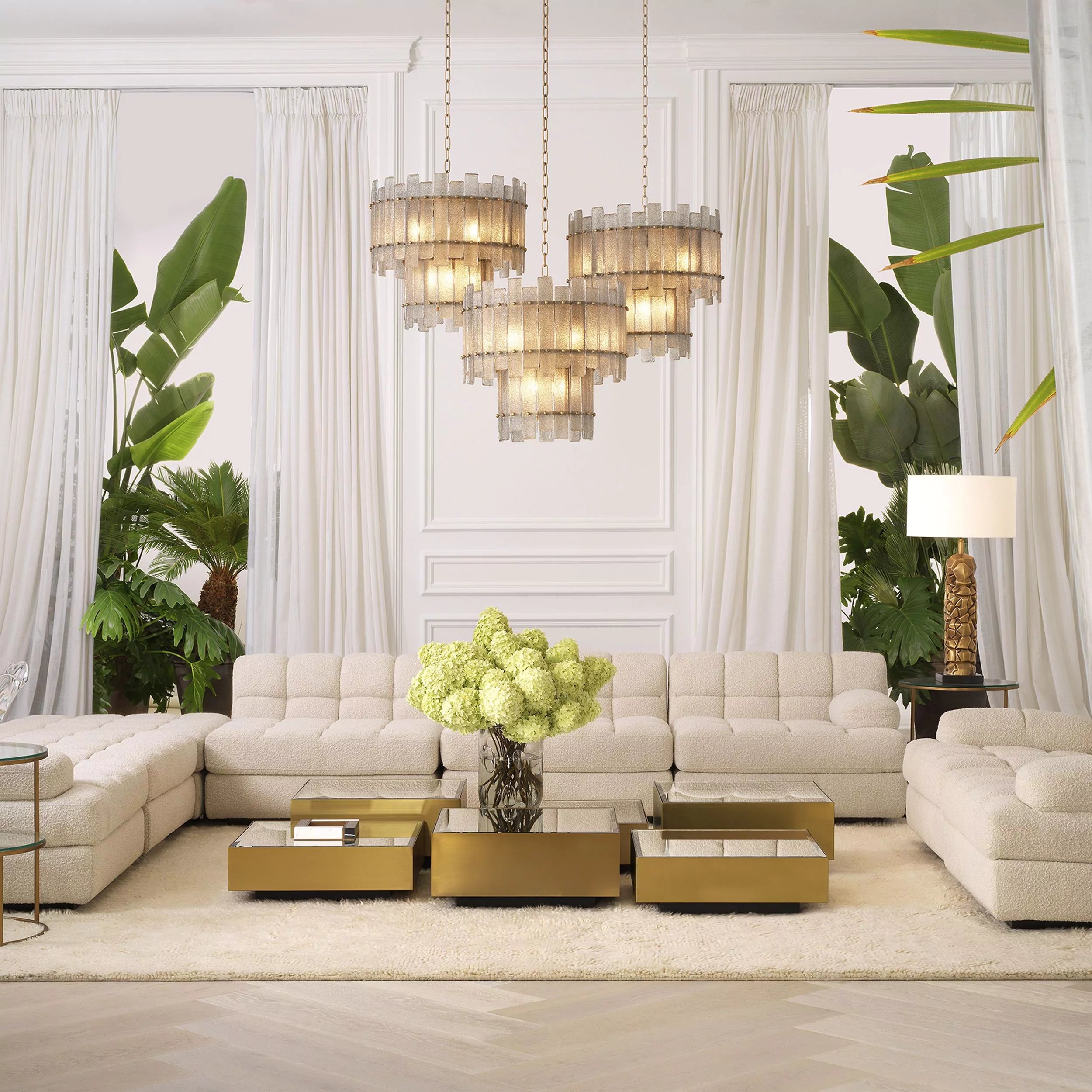 Caprera Modern Brass Chandelier - (Antique Brass Finish | Hand Blown Glass)  mysite   