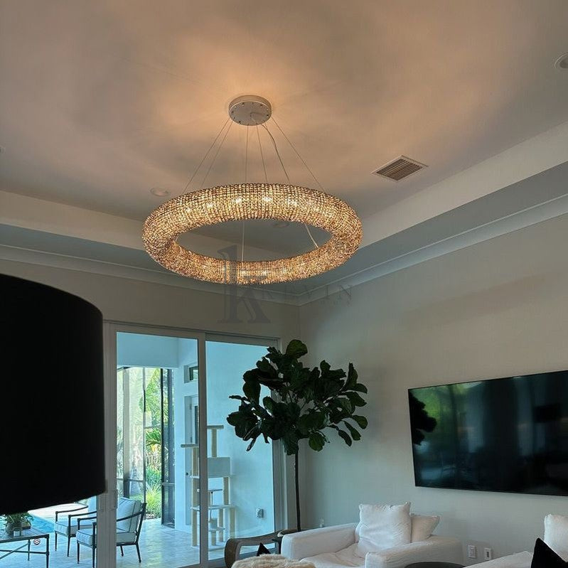 Notus Modern Halo Round Smoky Crystal Chandelier chandelier Kevin Studio Inc   