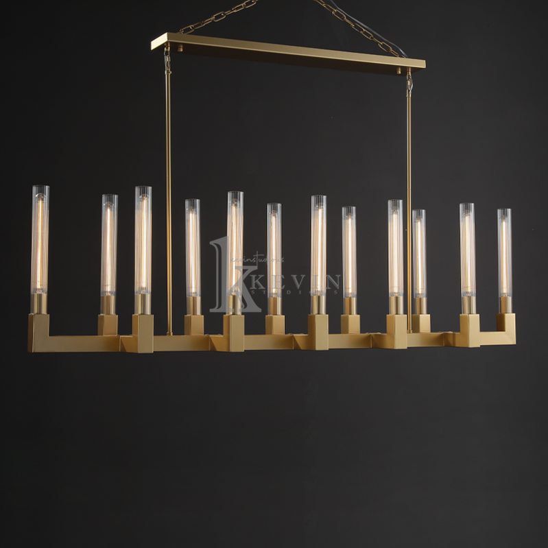 Zreddie Candlestick Modern Linear Chandelier, Island Chandelier 55'' 67'' L chandelier Kevin Studio Inc Large 67‘’ Lacquered Burnished Brass 