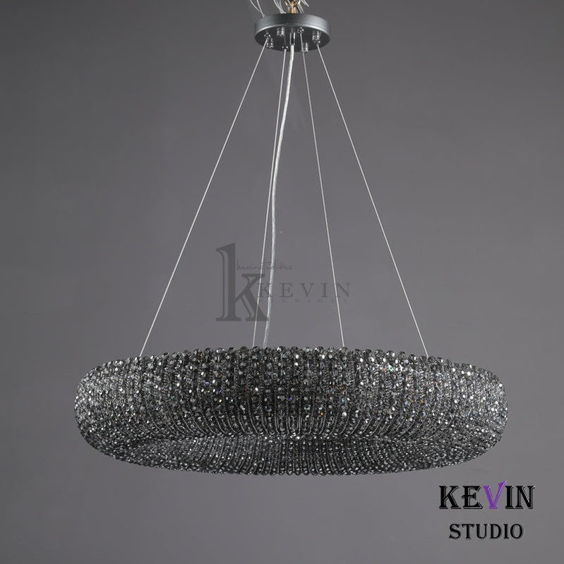 Notus Modern Halo Round Smoky Crystal Chandelier chandelier Kevin Studio Inc   