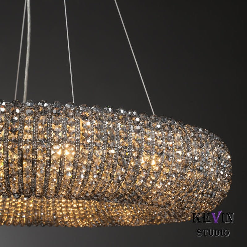 Notus Modern Halo Round Smoky Crystal Chandelier chandelier Kevin Studio Inc   