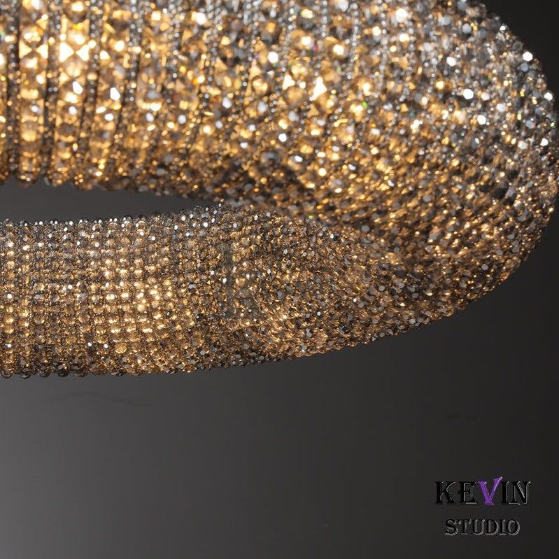 Notus Modern Halo Round Smoky Crystal Chandelier chandelier Kevin Studio Inc   