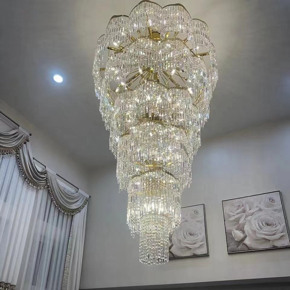 Oversized European Multi-layers Golden Luxury Crystal Chandelier Villa,Duplex-building Foyer Light Fixture Chandeliers Kevinstudiolives   