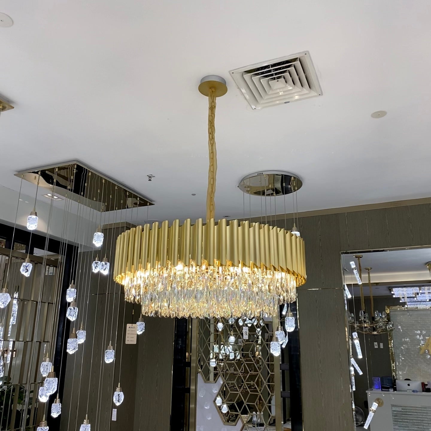 Classic Modern Round/Rectangle Crystal Chandelier in Gold Finish for Living/Dining Room Chandeliers Kevinstudiolives   