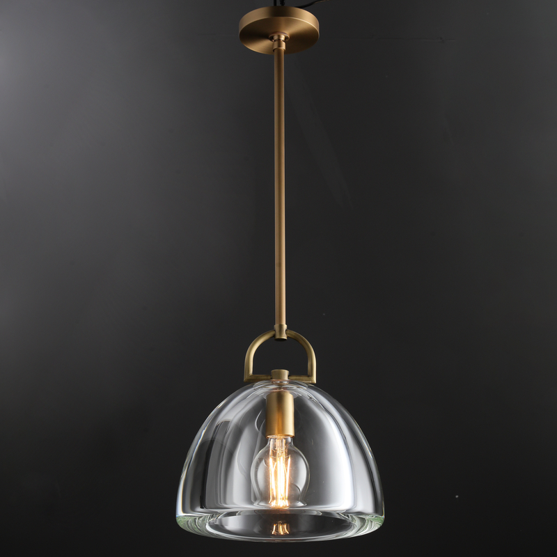 Hemi Modern Glass single Pendant Light  Kevin Studious Vintage Brass 7" 