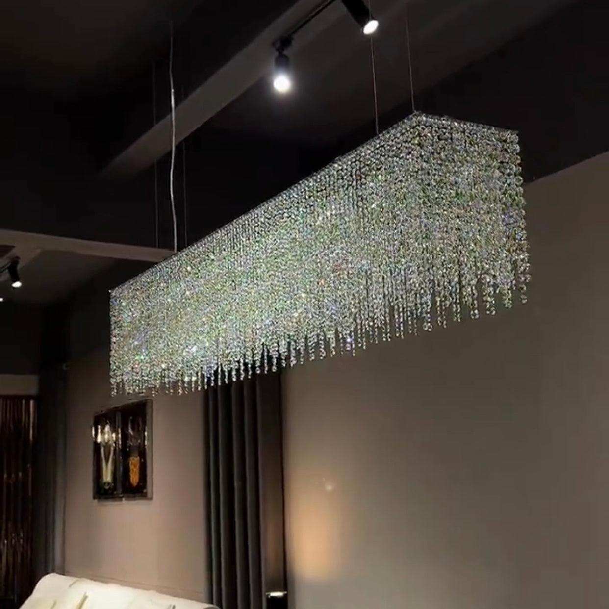 Tassel Crystal Dining Room Chandelier Rectangle Ceiling Light Fixture For Kitchen Island Chandeliers Kevinstudiolives   