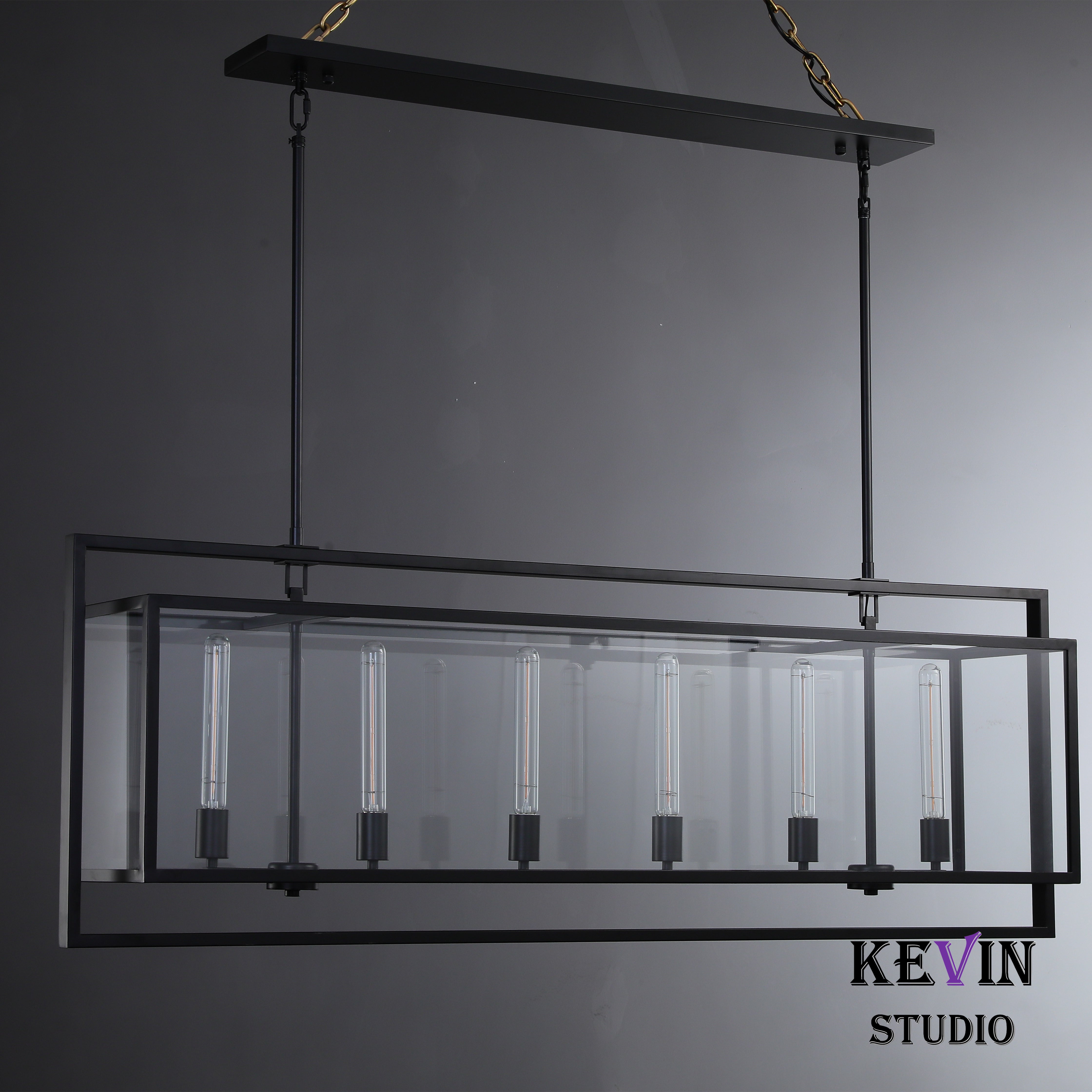 Deck Candlestick Glass Lantern Modern Rectangular Chandelier 54'', 72'' chandelier Kevin Studio Inc   