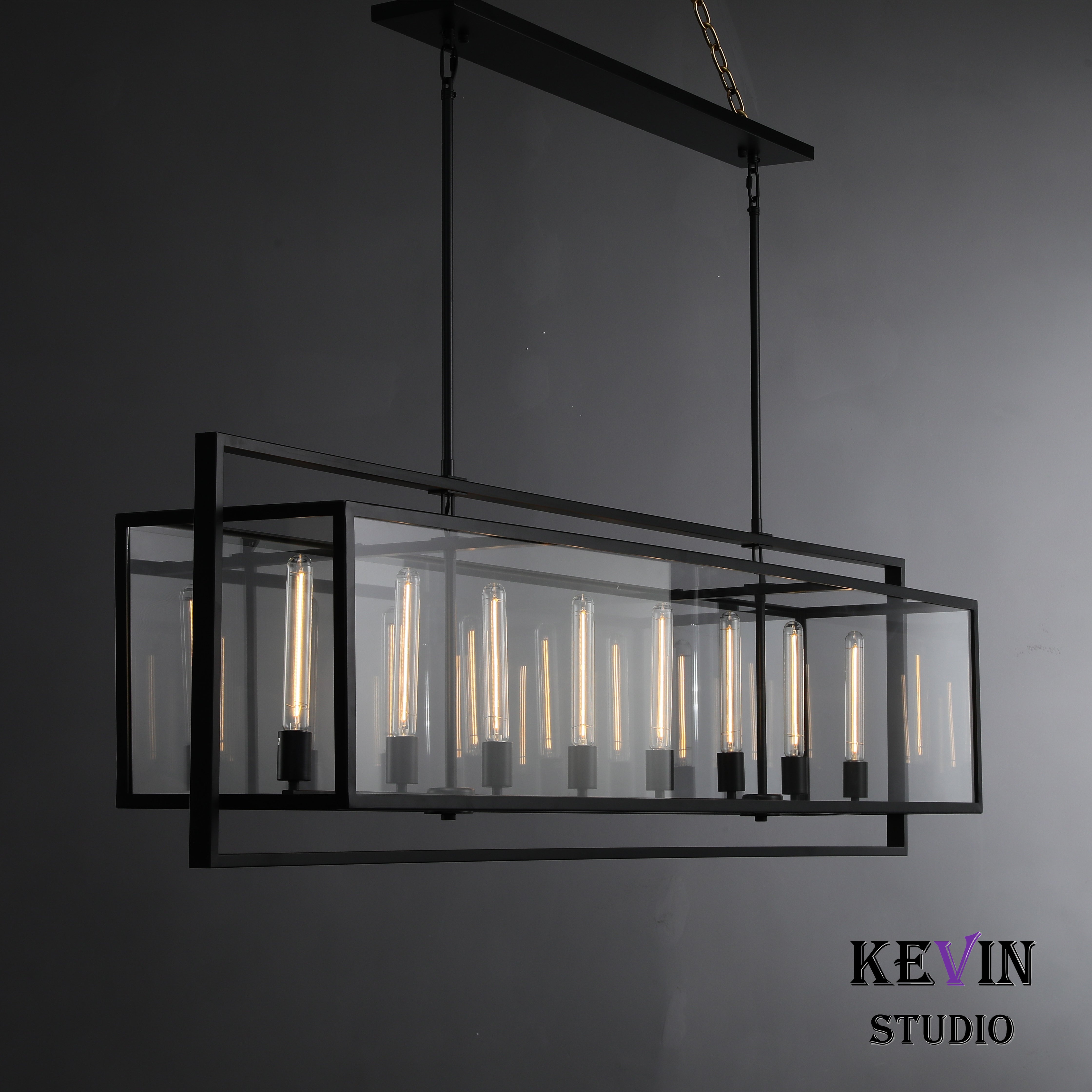 Deck Candlestick Glass Lantern Modern Rectangular Chandelier 54'', 72'' chandelier Kevin Studio Inc   