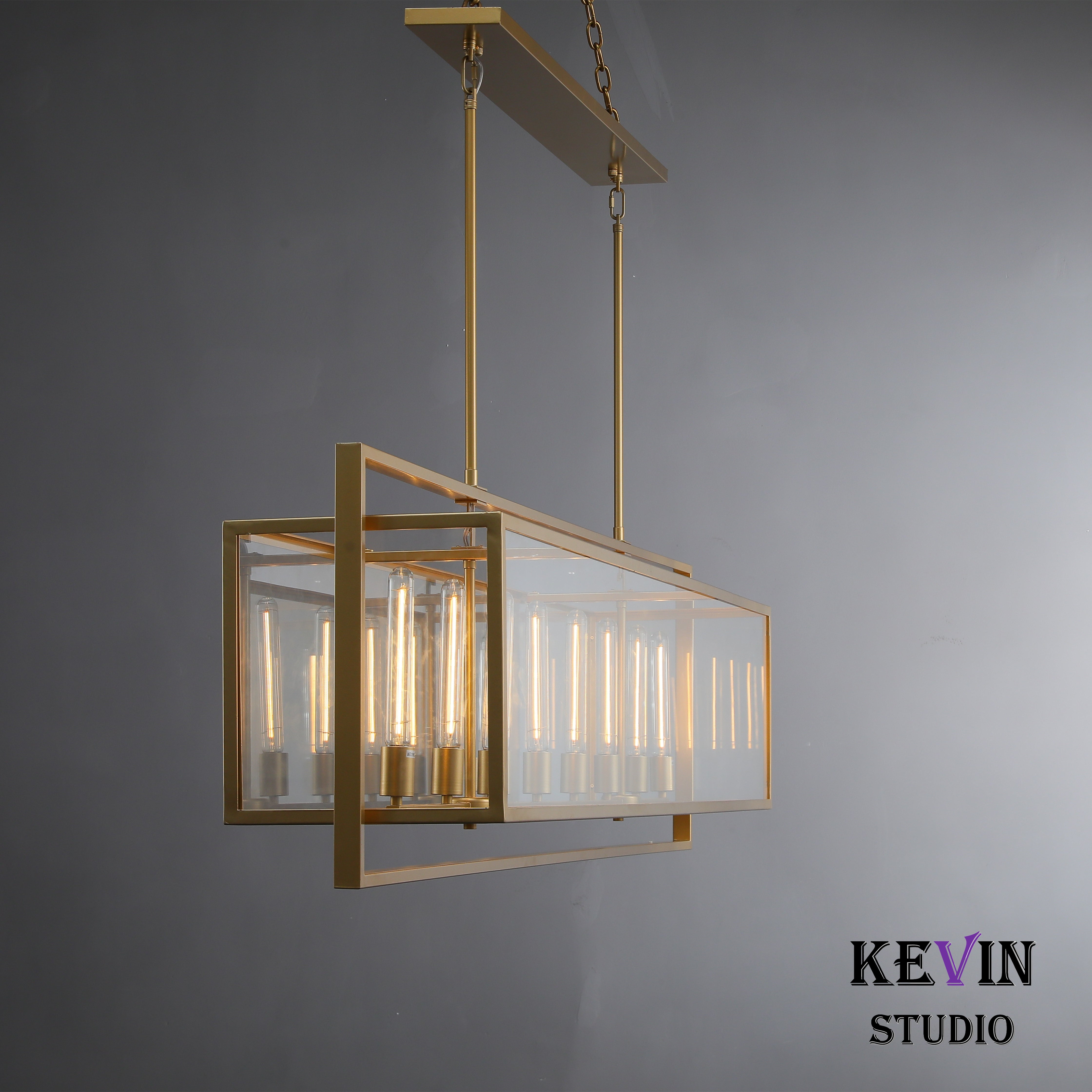 Deck Candlestick Glass Lantern Modern Rectangular Chandelier 54'', 72'' chandelier Kevin Studio Inc   