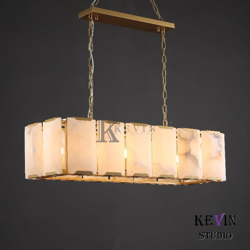 Harlm Modern Translucent Calcite Rectangular Chandelier 42", 55", 62", 74" chandelier Kevin Studio Inc   