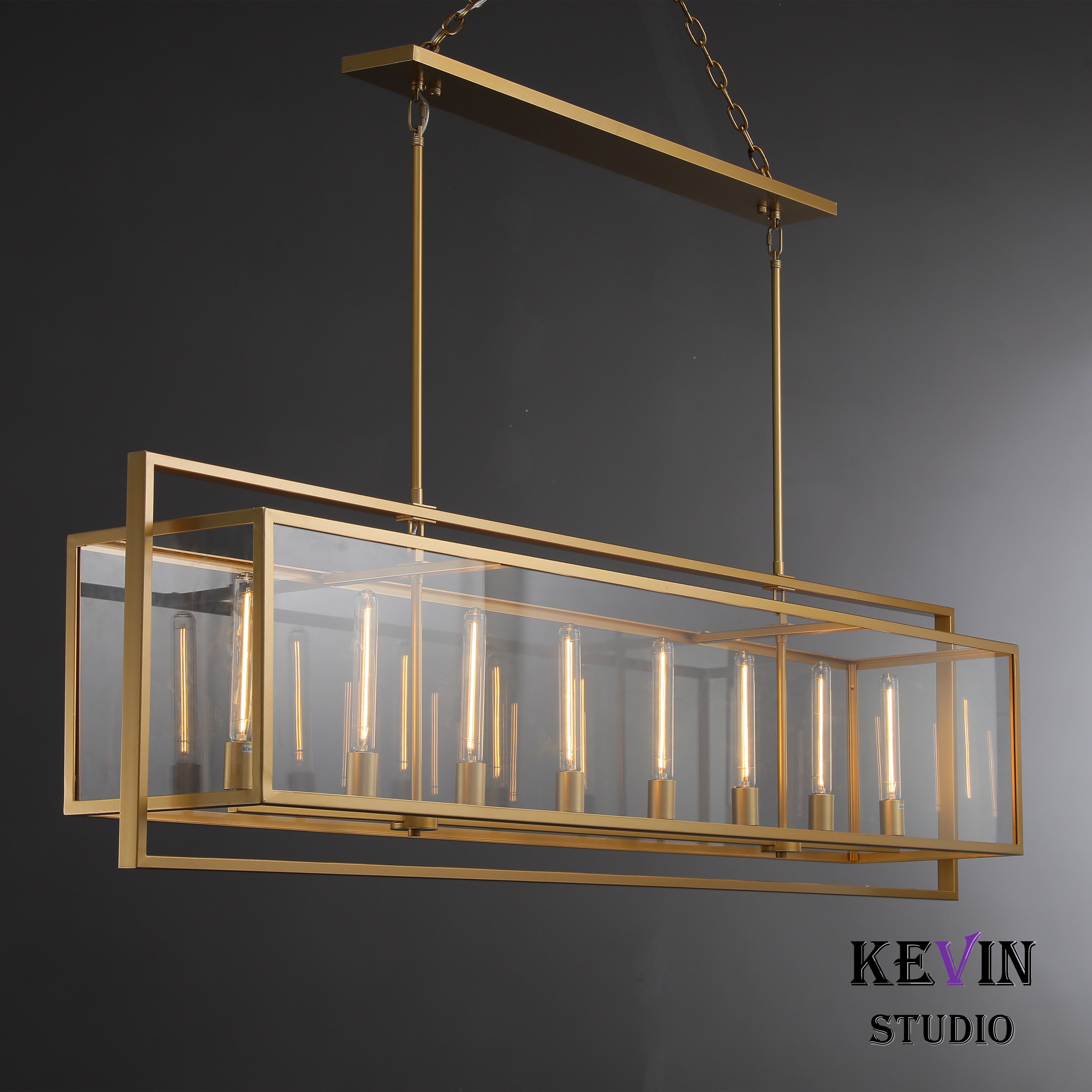 Deck Candlestick Glass Lantern Modern Rectangular Chandelier 54'', 72'' chandelier Kevin Studio Inc   