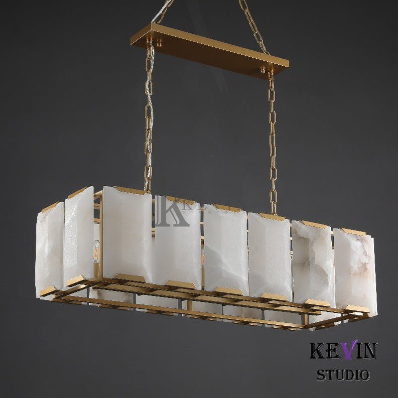 Harlm Modern Translucent Calcite Rectangular Chandelier 42", 55", 62", 74" chandelier Kevin Studio Inc   