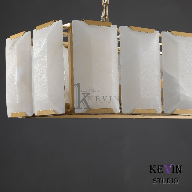 Harlm Modern Translucent Calcite Rectangular Chandelier 42", 55", 62", 74" chandelier Kevin Studio Inc   