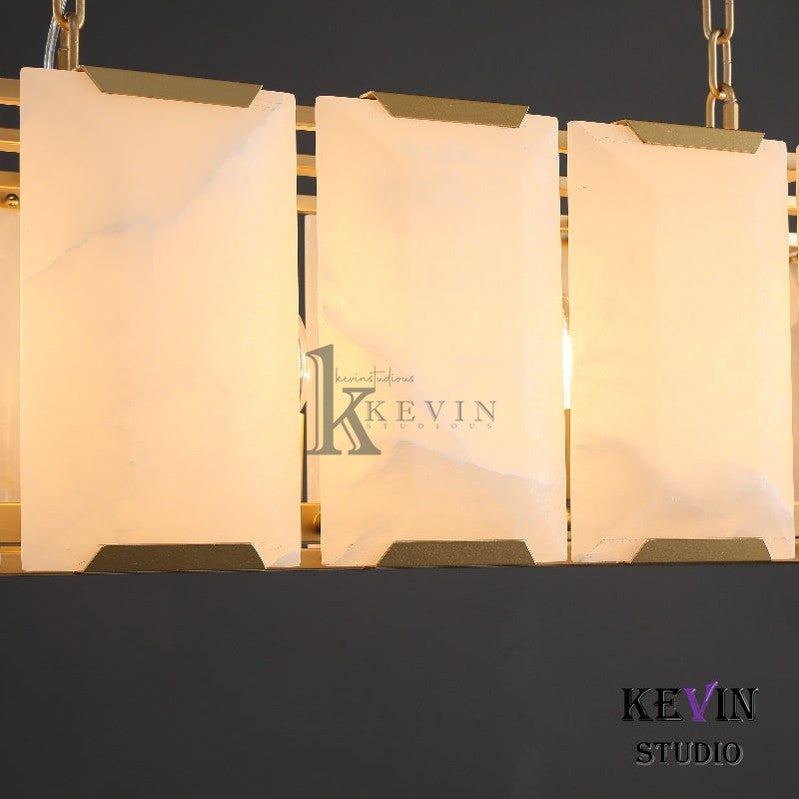 Harlm Modern Translucent Calcite Rectangular Chandelier 42", 55", 62", 74" chandelier Kevin Studio Inc   