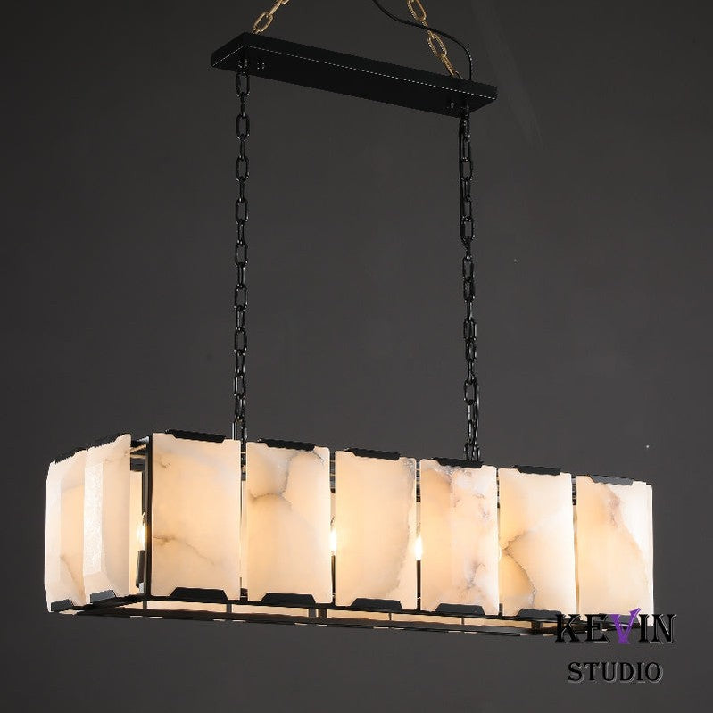 Harlm Modern Translucent Calcite Rectangular Chandelier 42", 55", 62", 74" chandelier Kevin Studio Inc   