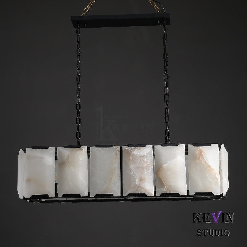 Harlm Modern Translucent Calcite Rectangular Chandelier 42", 55", 62", 74" chandelier Kevin Studio Inc   