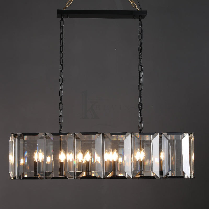 Harlm Modern Faceted Crystal Glass Rectangular Chandelier 42", 54”, 62“, 74” chandelier Kevin Studio Inc 42" Matte Black 