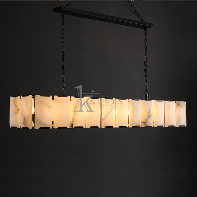 Harlm Modern Translucent Calcite Rectangular Chandelier 42", 55", 62", 74" chandelier Kevin Studio Inc 74'' Matte Black 