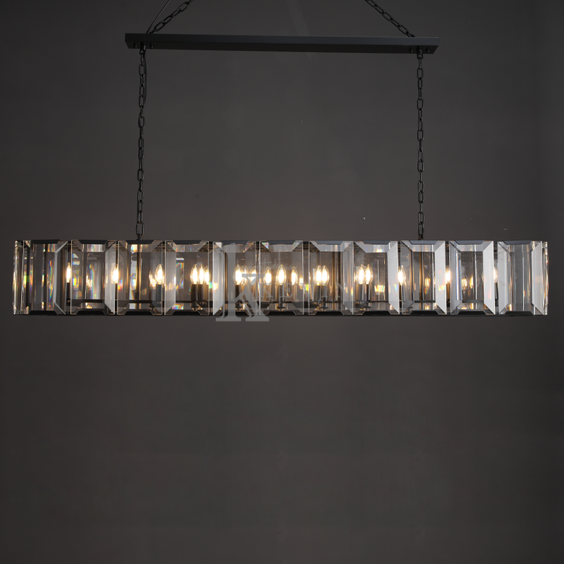 Harlm Modern Faceted Crystal Glass Rectangular Chandelier 42", 54”, 62“, 74” chandelier Kevin Studio Inc 74" Matte Black 