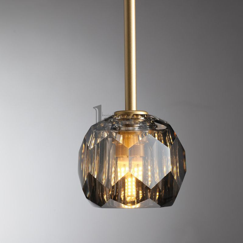 Floris Modern Crystal Ball Pendant Light (Rod), Kitchen Island Pendant Lighting Pendant Light Kevin Studio Inc Lacquered Burnished Brass Smoky 