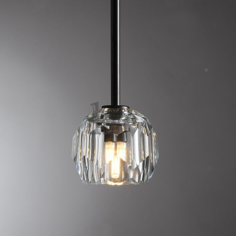 Floris Modern Crystal Ball Pendant Light (Rod), Kitchen Island Pendant Lighting Pendant Light Kevin Studio Inc Matte Black Clear 