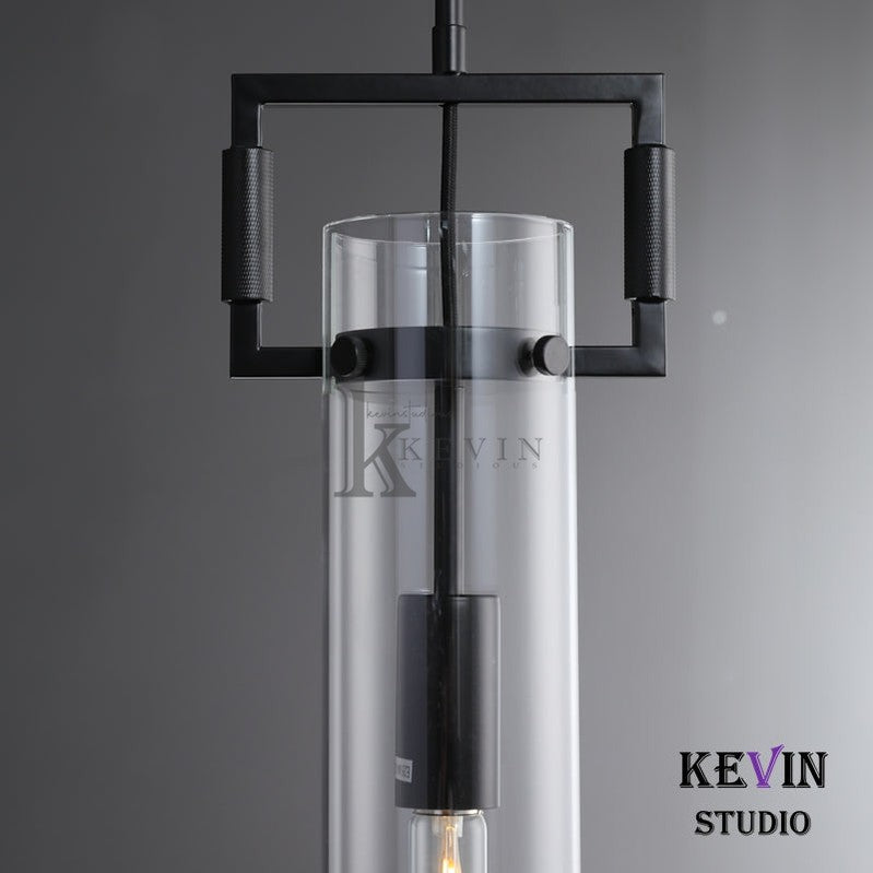 Queena Modern Glass Cylinder Pendant Light 12", 22" Pendant Light Kevin Studio Inc   